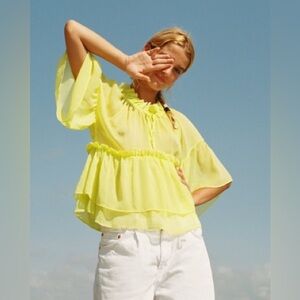 Zara Lemon Yellow Ruffle Blouse | NWT
